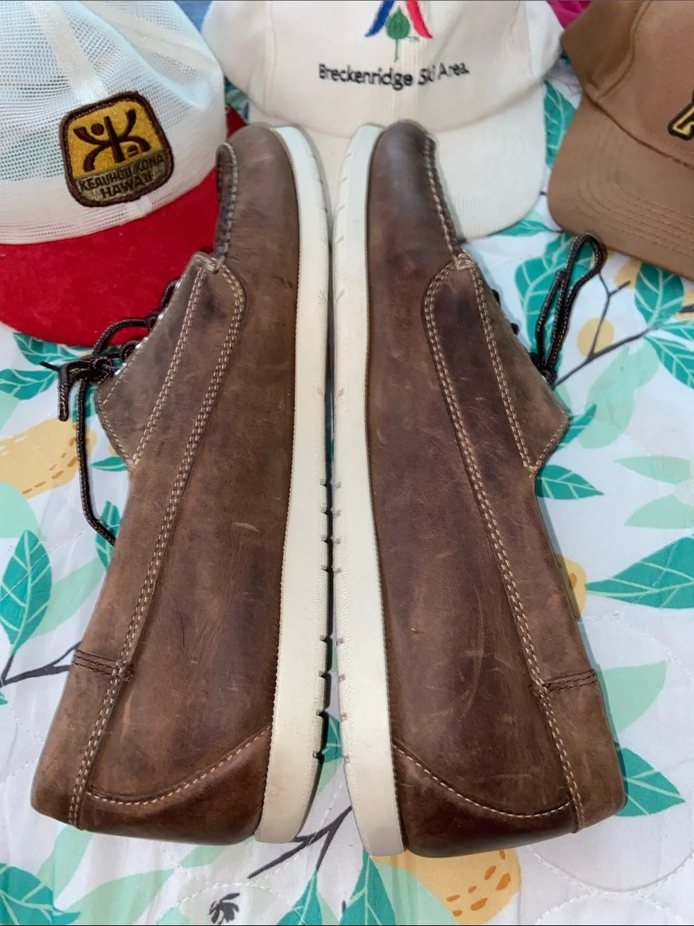 MENS LLBEAN LEATHER BOAT SHOES Dark Brown 14D EUC